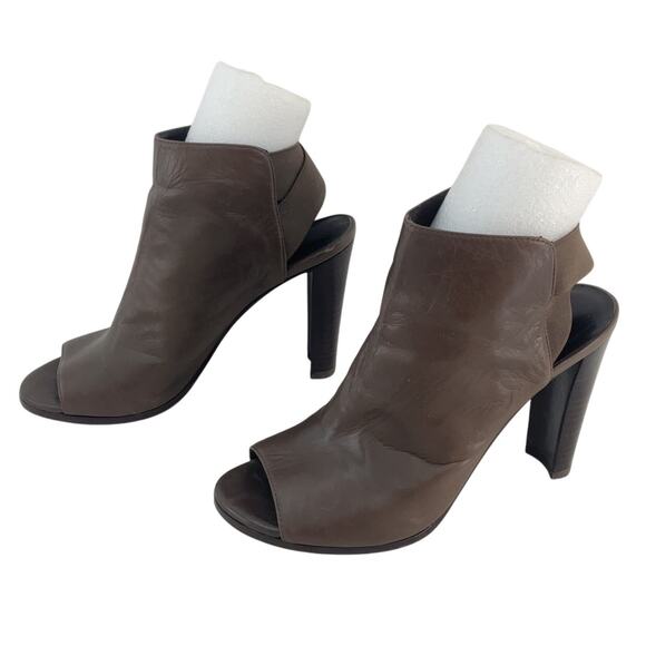 Stuart Weitzman Brown Leather Heeled Peep Toe Booties Women’s Size 7 Preowned - Picture 1 of 7